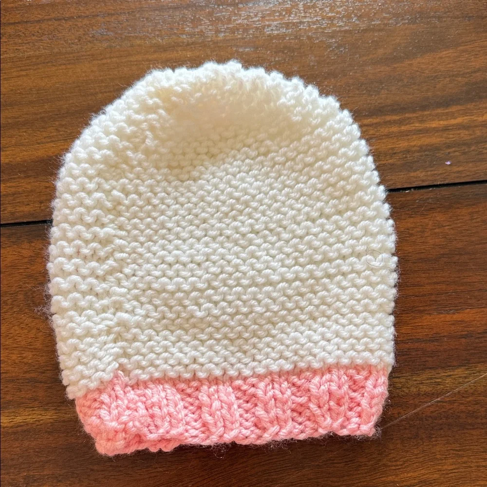 Cozy Knit Kids‎ Beanie - Cream and Pink new born 12month